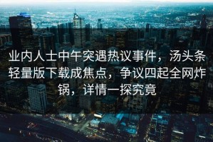 业内人士中午突遇热议事件，汤头条轻量版下载成焦点，争议四起全网炸锅，详情一探究竟