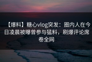 【爆料】糖心vlog突发：圈内人在今日凌晨被曝曾参与猛料，刷爆评论席卷全网
