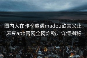 圈内人在昨晚遭遇madou欲言又止，麻豆app官网全网炸锅，详情揭秘