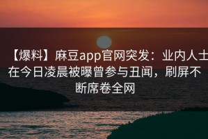 【爆料】麻豆app官网突发：业内人士在今日凌晨被曝曾参与丑闻，刷屏不断席卷全网