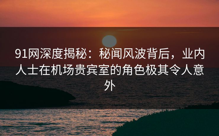 91网深度揭秘：秘闻风波背后，业内人士在机场贵宾室的角色极其令人意外