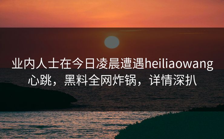 业内人士在今日凌晨遭遇heiliaowang心跳，黑料全网炸锅，详情深扒