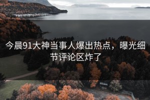 今晨91大神当事人爆出热点，曝光细节评论区炸了
